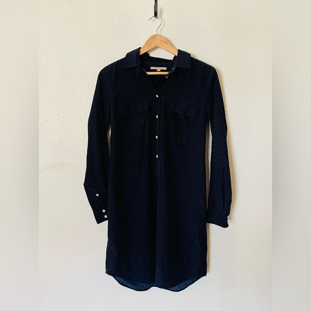 Gap Navy Blue Zig-Zag Print Shirt Dress Size XS